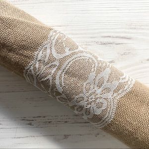 Burlap Jute Table Runner With White Lace 18” x 118”